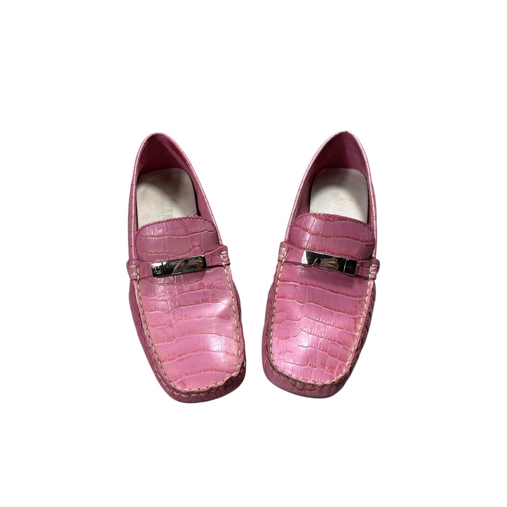 Lauren Ralph Lauren Pink Croc Embossed Leather Loafers Women's Size 6
